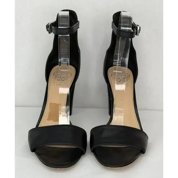 Vince Camuto Corlina Black Leather Ankle Strap Open Toe Heel Sandals 8M - Picture 4 of 8